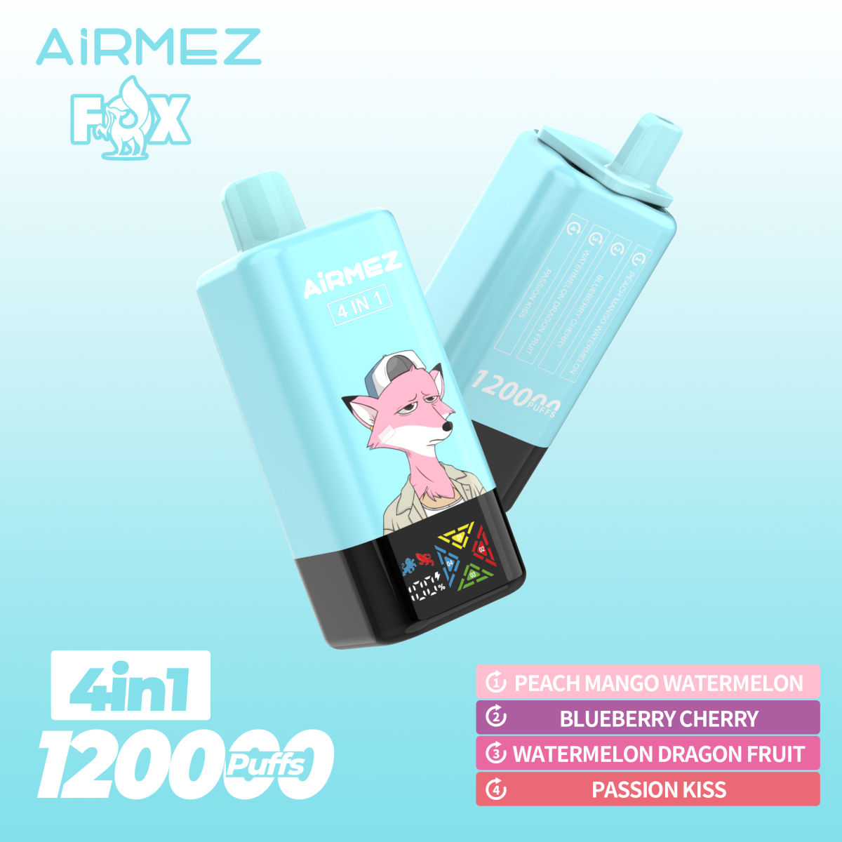 Airmez Vape Fox 4in1 120K – 120.000 Züge 4 Geschmäcker – Bild 2