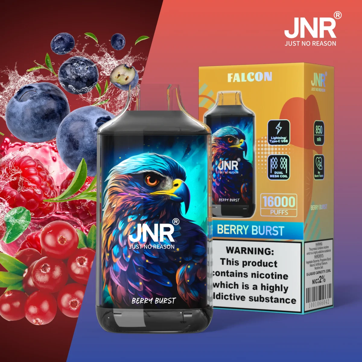 JNR Falon 16000 16k Puffs – Disposable Vape - Berry Burst