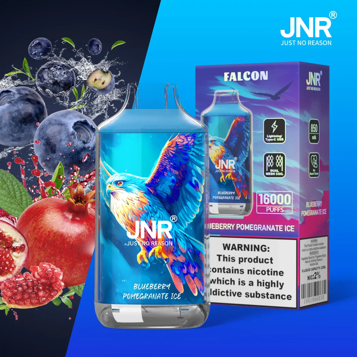 JNR Falon 16000 16k Puffs – Disposable Vape  - Blueberry pomegranate ice