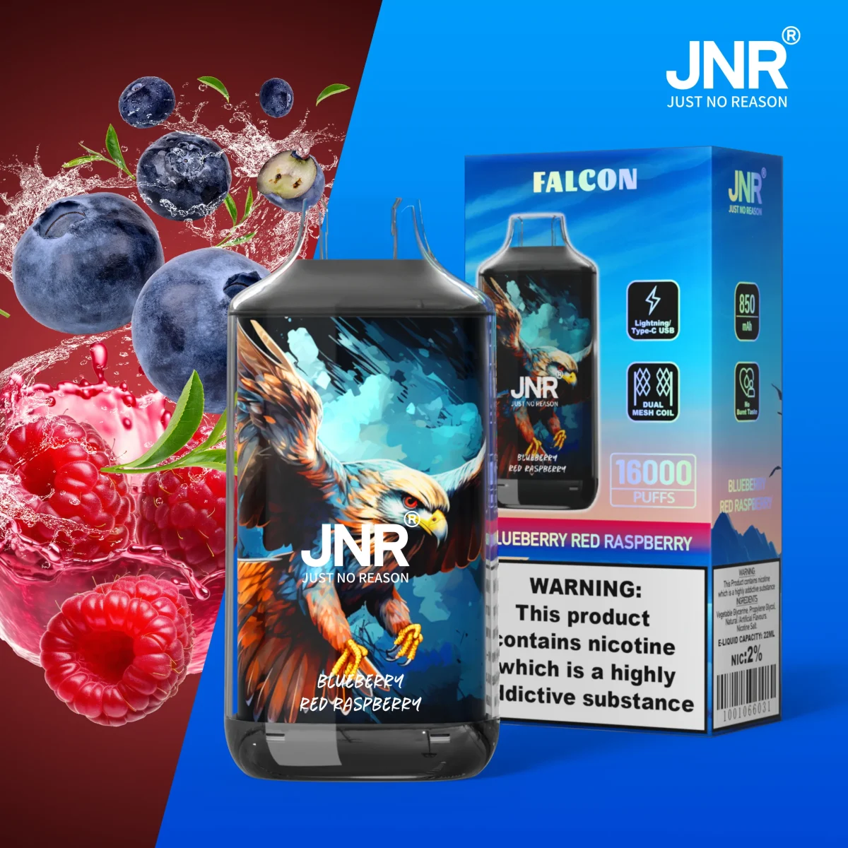 JNR Falon 16000 16k Puffs – Disposable Vape  - Blueberry red raspberry
