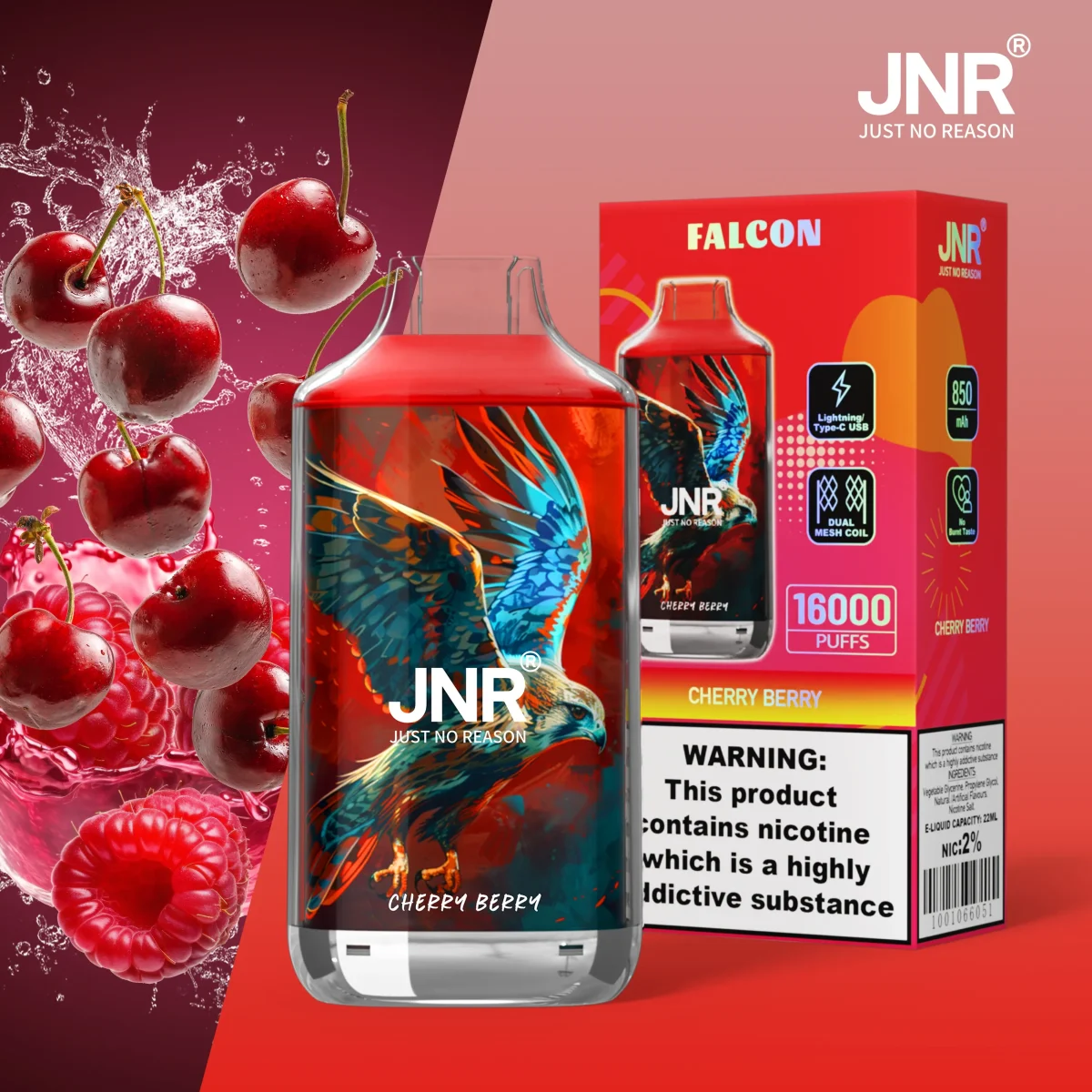 JNR Falon 16000 16k Puffs – Disposable Vape  - Cherry Berry