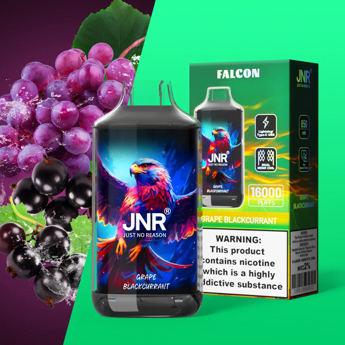 JNR Falon 16000 16k Puffs – Disposable Vape  - Grape blackcurrant