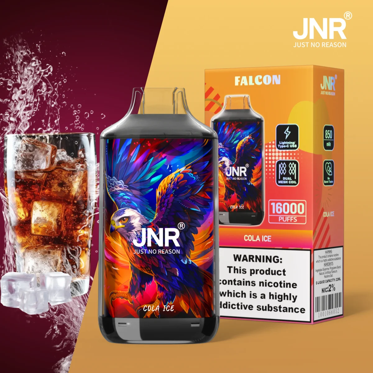 JNR Falon 16000 16k Puffs – Disposable Vape - JNR Falcon 16000 Puff Vape - Cola Ice