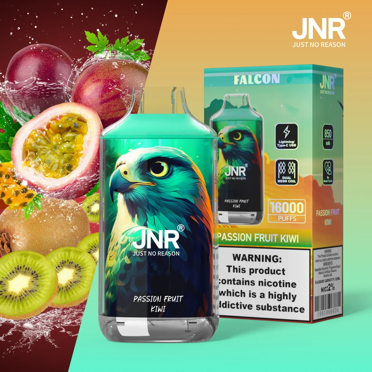 JNR Falon 16000 16k Puffs – Disposable Vape - Passion Fruit Kiwi