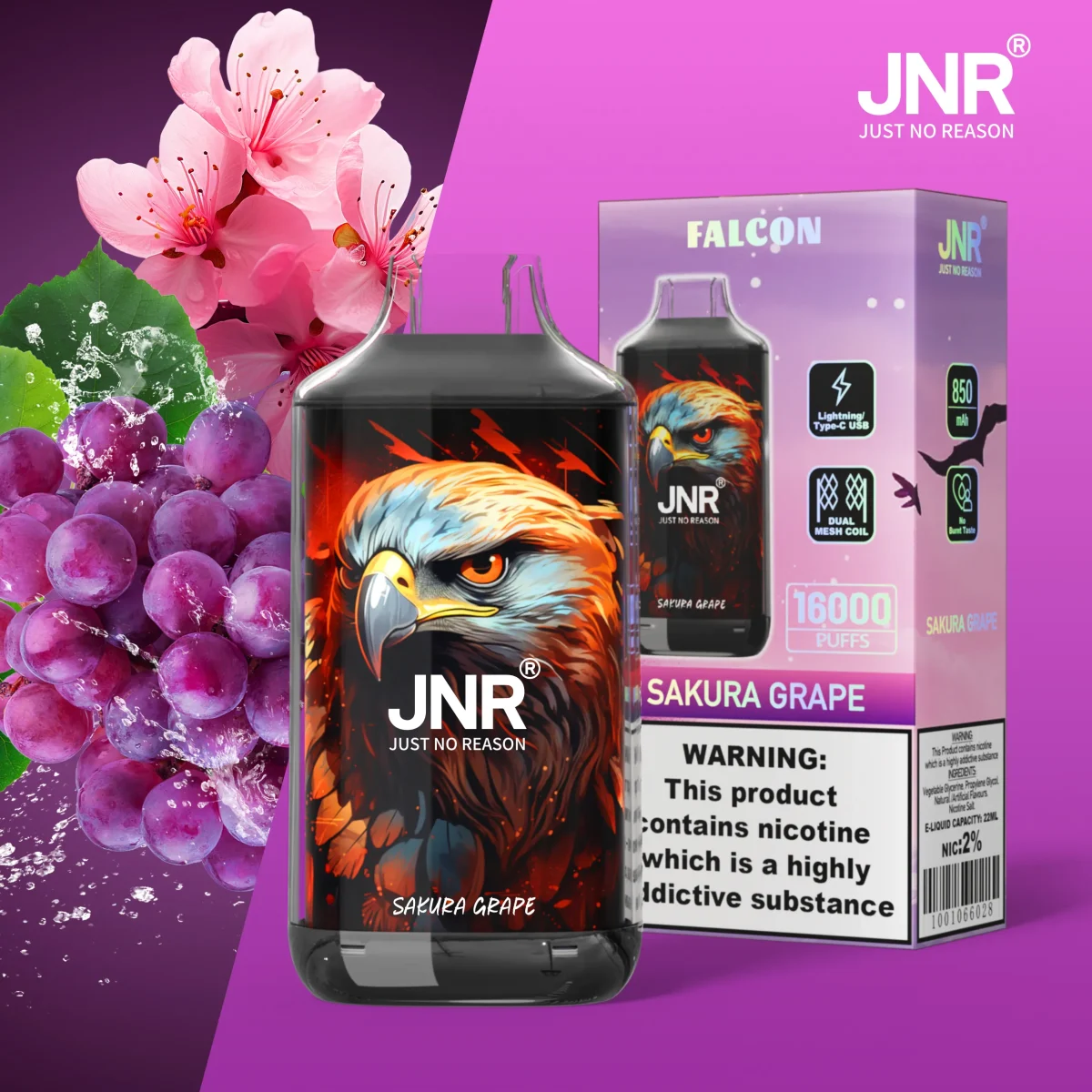 JNR Falon 16000 16k Puffs – Disposable Vape - Sakura Grape