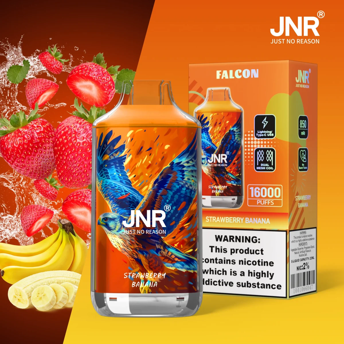 JNR Falon 16000 16k Puffs – Disposable Vape - Strawberry Banana-FN30