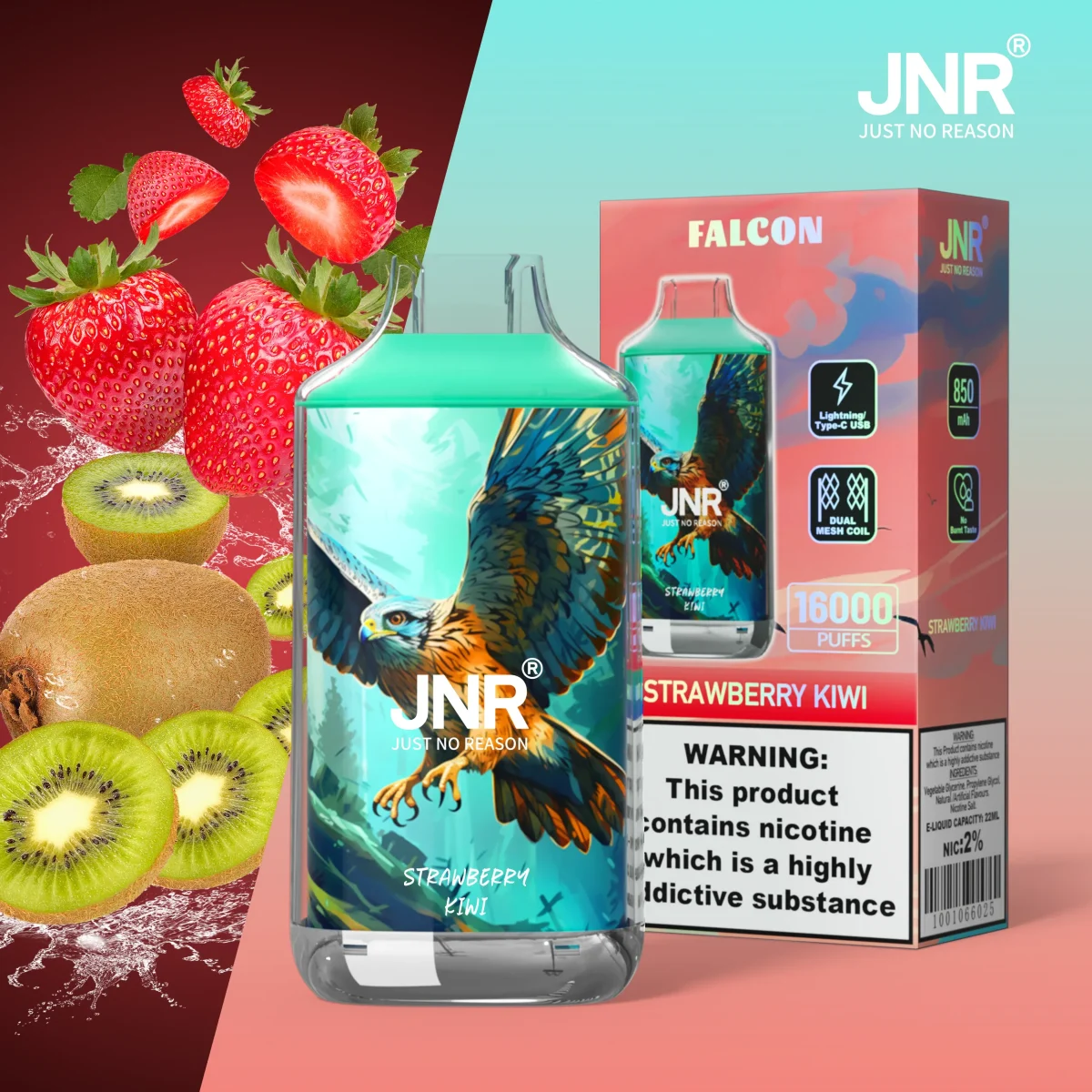 JNR Falon 16000 16k Puffs – Disposable Vape - Strawberry Kiwi