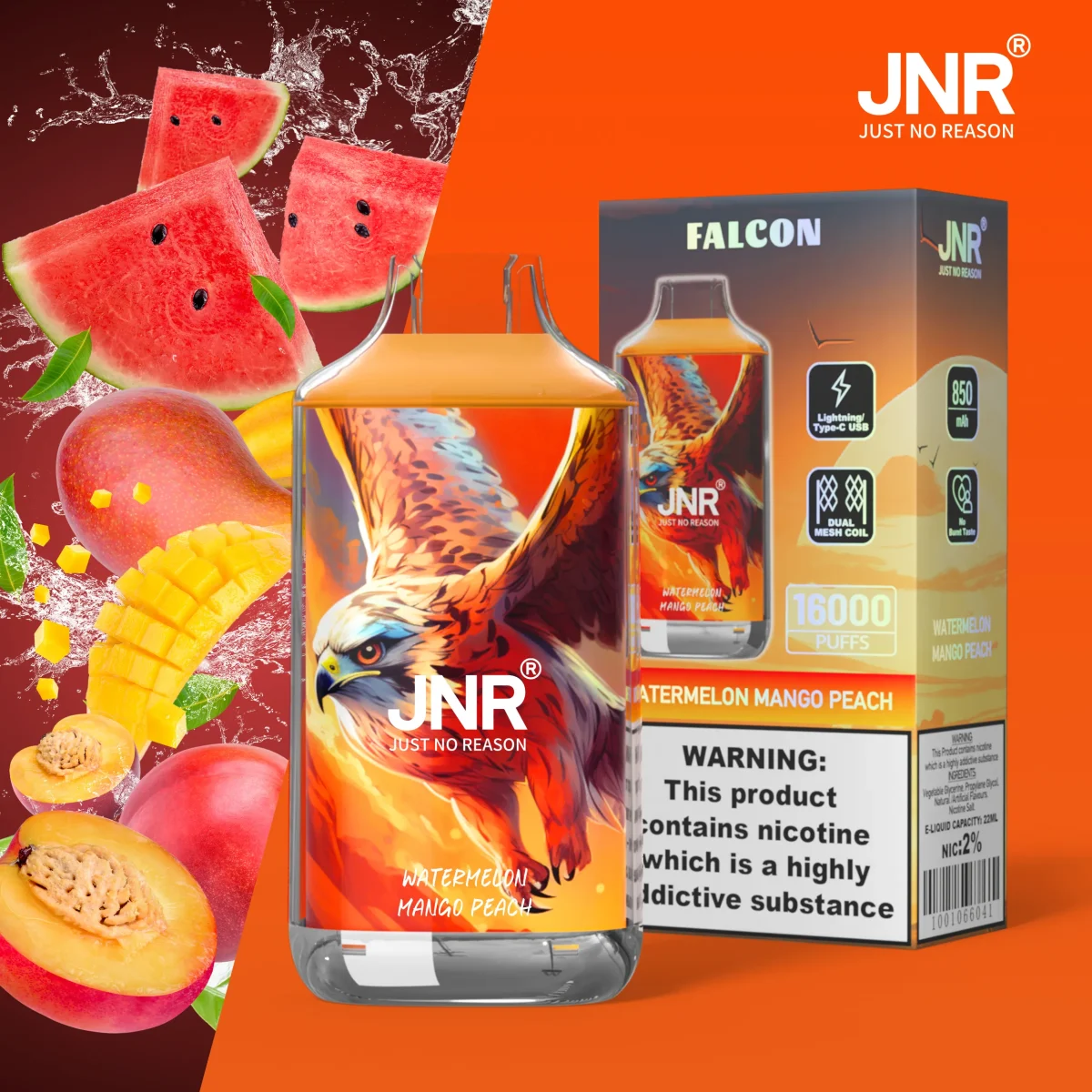 JNR Falon 16000 16k Puffs – Disposable Vape  - Watermelon Mango Peach