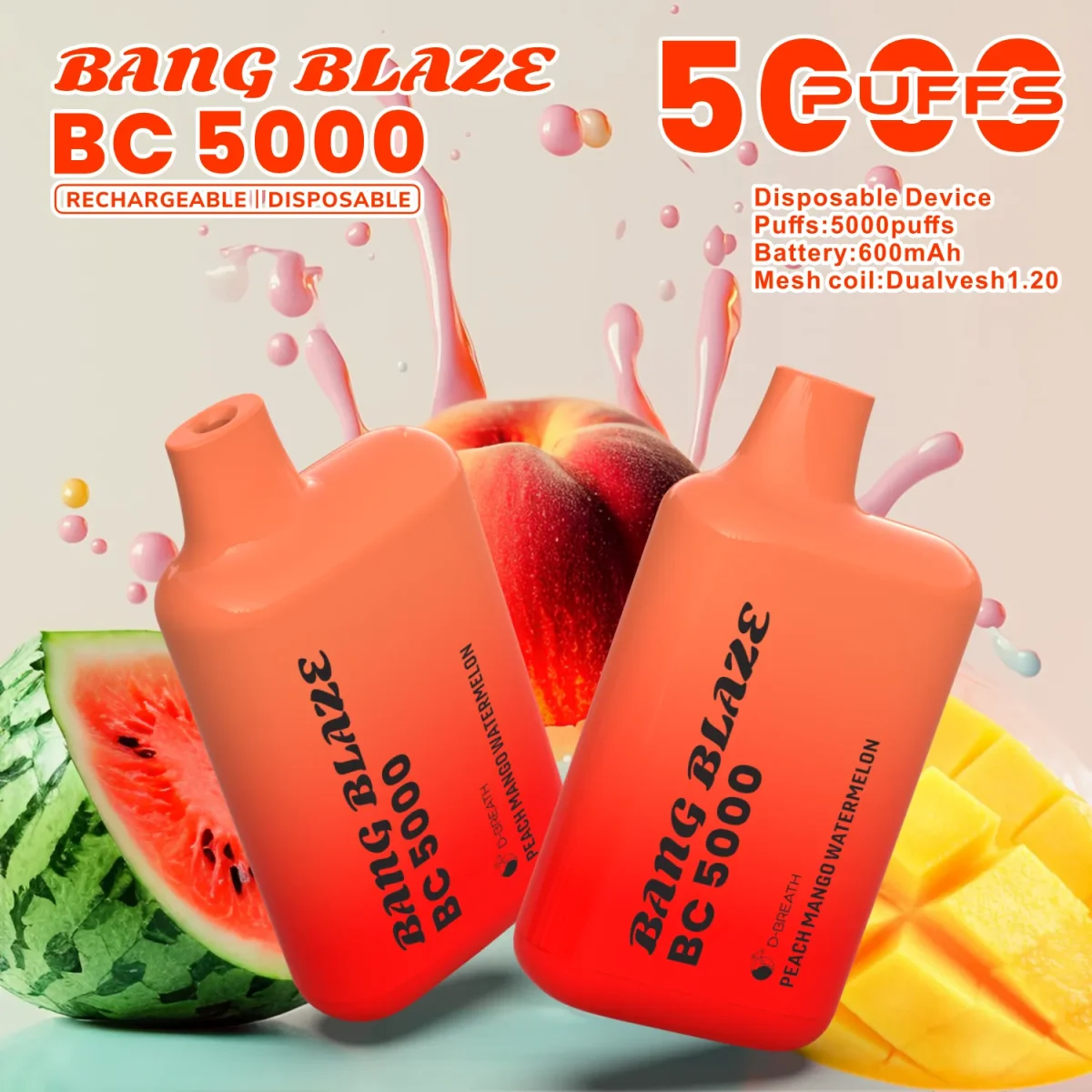Bang Blaze BC5000 E Cigarette Vape - Peach Mango Watermelon