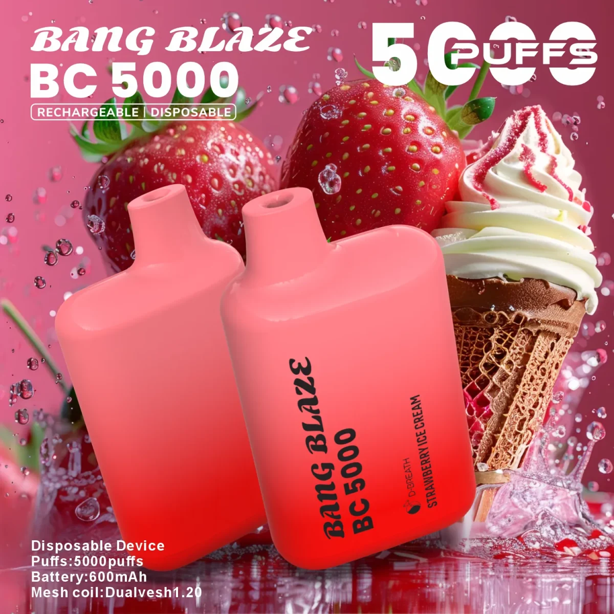 Bang Blaze BC5000 E Cigarette Vape - Strawberry Ice Cream