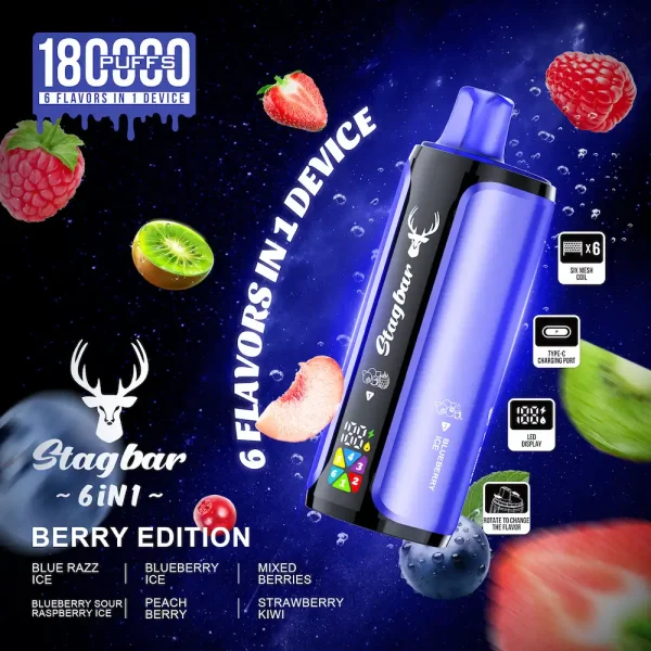stagbar-180000-puffs-vape-berry-edition-blue-razz-ice-blueberry-ice-mixed-berries-blueberry-sour-raspberry-ice-peach-berry-strawberry-kiwi